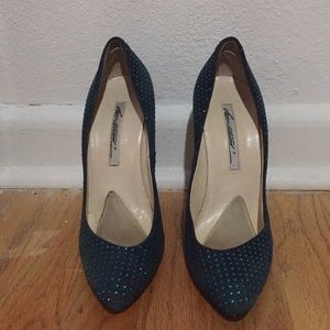 Brian Atwood teal suede CRySTaL embellished Heels